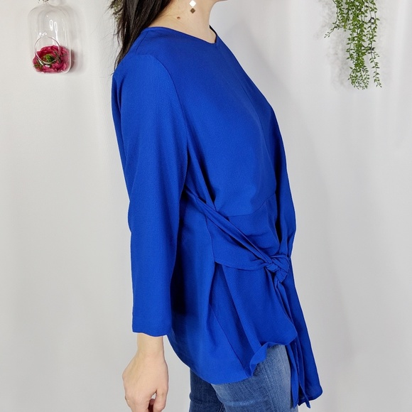 GIBSON tie front crepe top royal blue NWOT 0570 - Picture 2 of 8